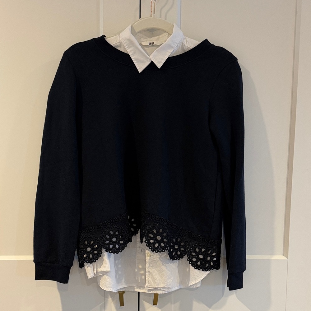 Claudie Pierlot Navy Blue Sweater with Lace Hem
